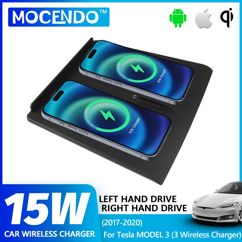 

New Design 3 Phone Wireless Chargers For Tesla Model 3 2017-2020 LHD and RHD QI Mobile Phone 15W Hidden Car Dashboard Holder