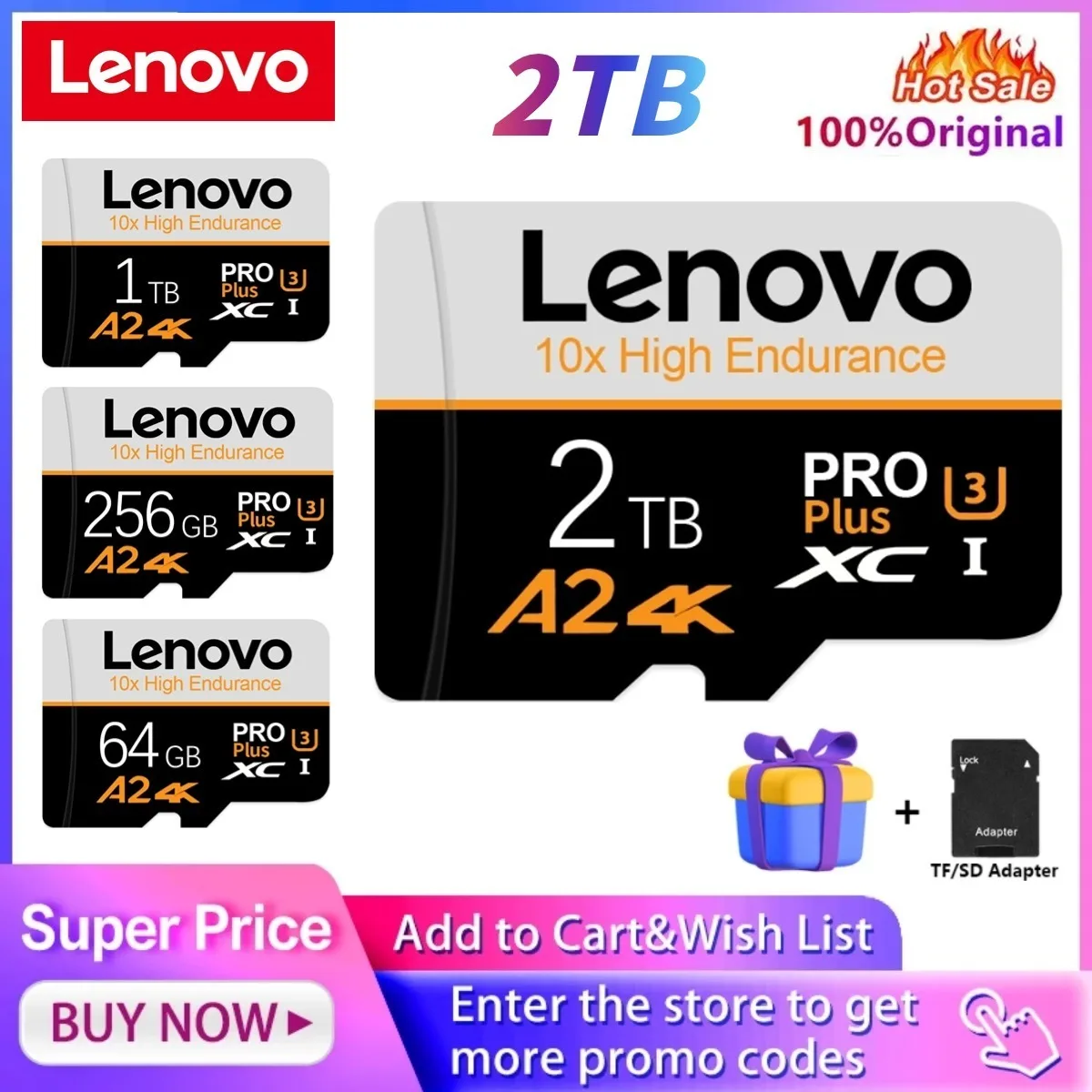 Lenovo Ultra Memory Card 2TB 1TB 512GB 256GB Micro TF SD Cards Micro Class10 140MB Card Original Memory Card For Switch Phone PC