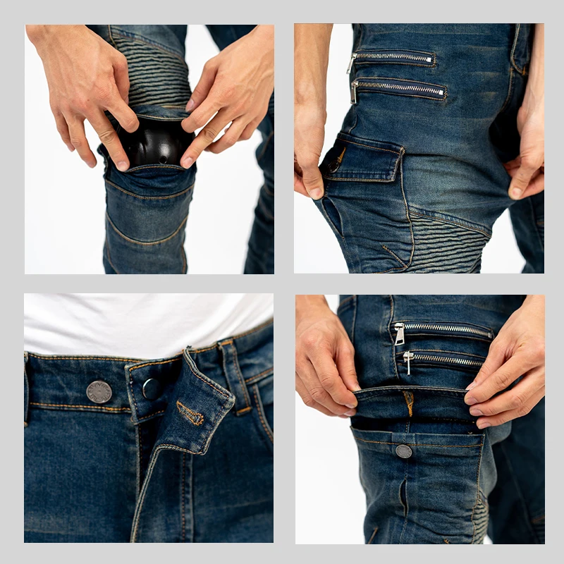 Новые двойные молнии в металлическом стиле, мотокроссовые мотобрюки для мужчин и женщин, уличные джинсы для верховой езды с защитным снаряжением, мотоциклетные брюки