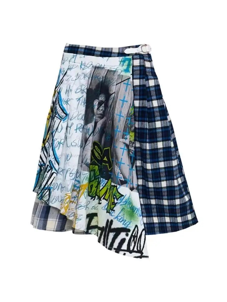 جديد في خريف وشتاء 2025 تنورة طويلة منقوشة بطيات مرقعة للنساء موضة 2025 تنانير متوسطة الطول ملابس نسائية