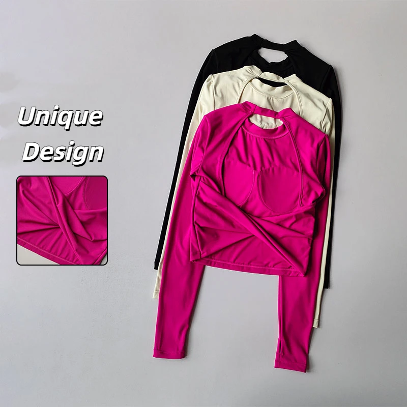 

2024 New Women's Sexy Backless Sports Top Fashion Pad Yoga Shirt Clothes Training Top Running Long Sleeve Fitness T-Shirt