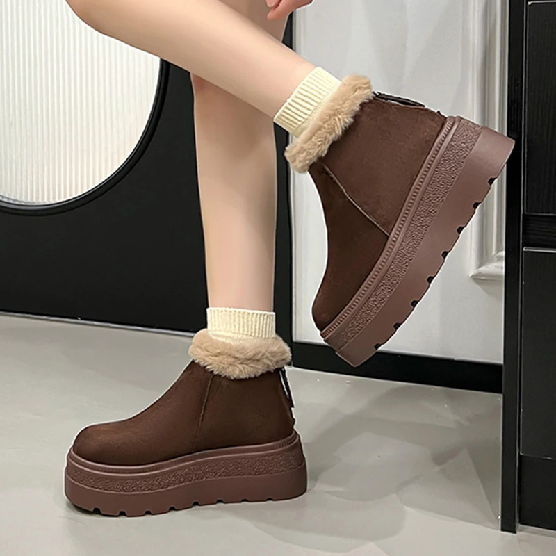 Stivali da neve da donna Appartamenti Scarpe invernali in pelliccia Stivali corti con zip 2025 Moda Sport Sneaker Comfort Stivali Chelsea corti in peluche Mujer Botas