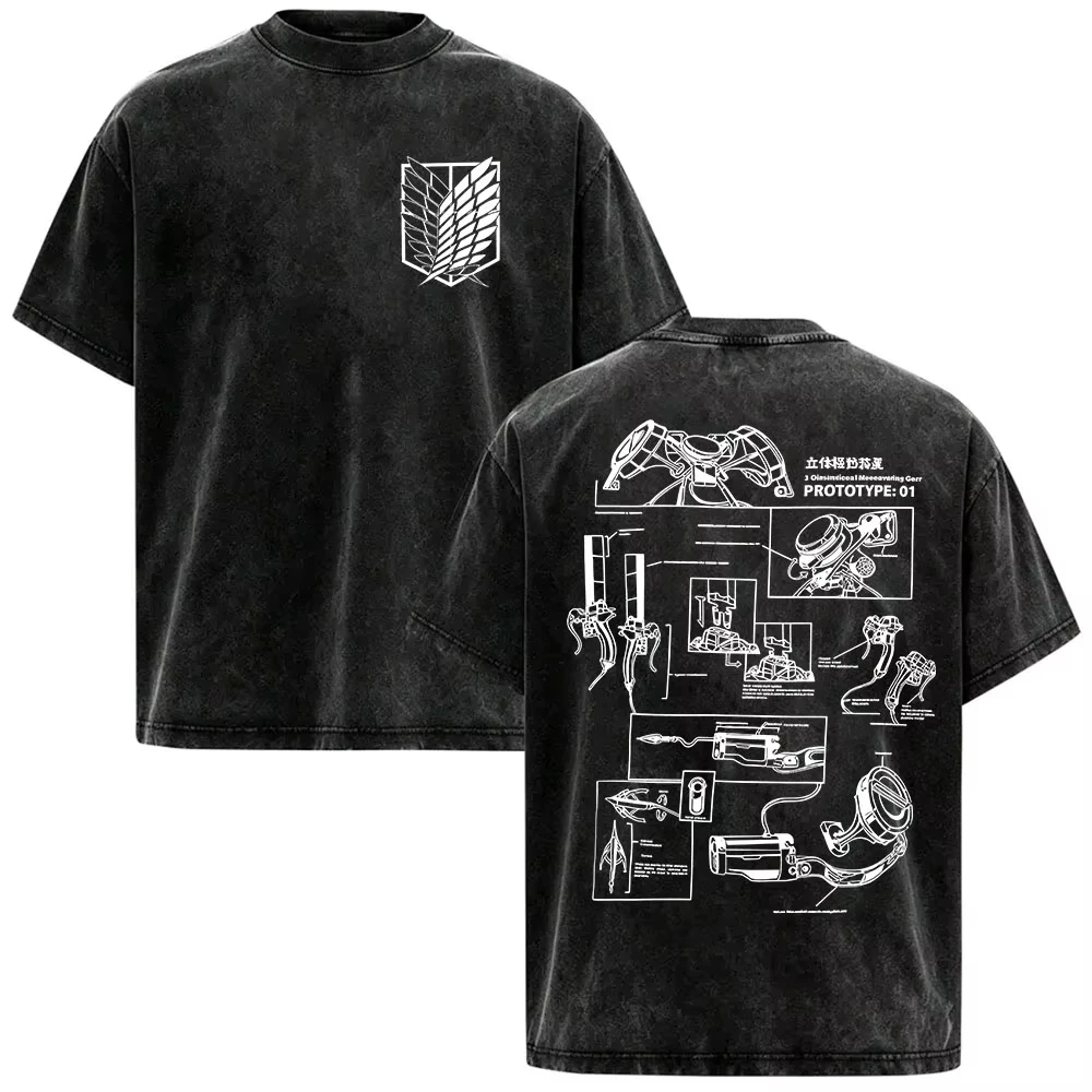 Hot Selling Attack on Titan Manga Graphic Print T-shirt Women Men Vintage Washed Cotton Loose Casual Oversize Top Summer New Tee