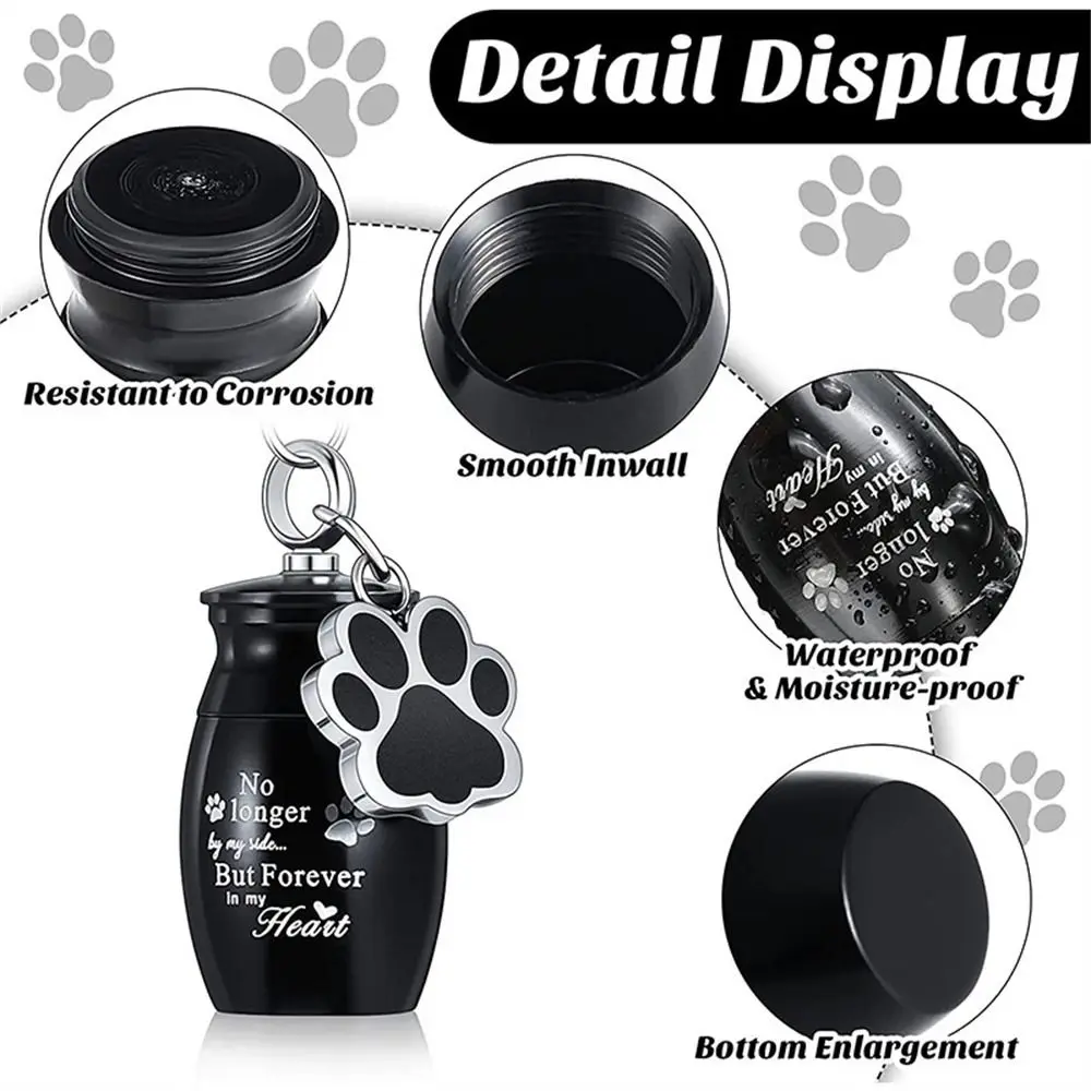 Paw Print Pet Urns Keychain Stainless Steel Dog Cat Ashes Dog Ashes Keepsake Wear Resistant Waterproof Pet Urns Keyring Memorial