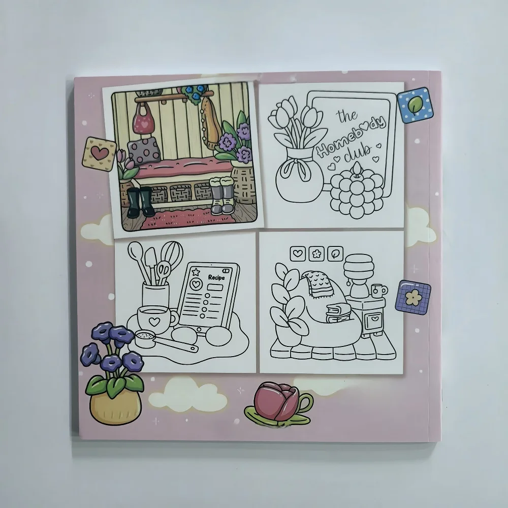 Cute Homebody Girl Coloring Book Adults Women Relaxation Stress Relief Art Therapy Mindfulness Activity Designs