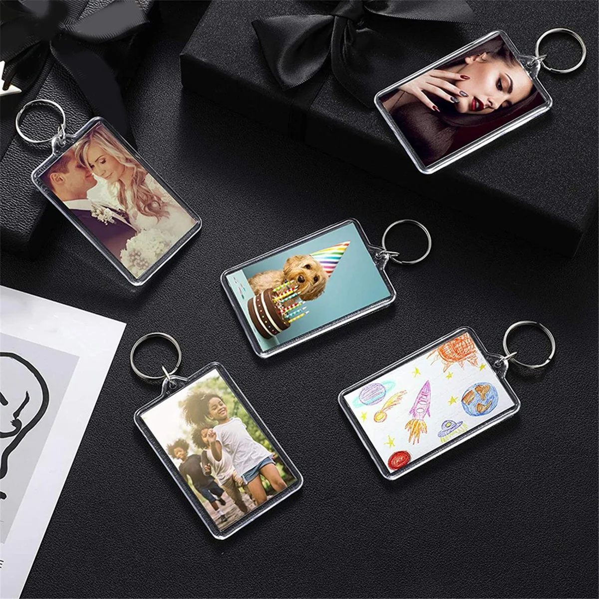 Superior 16PCS Acrylic Photo Frames Keychain Holder Photo Insert Blank Keyring For DIY Craft 2.2 x 3 Inch