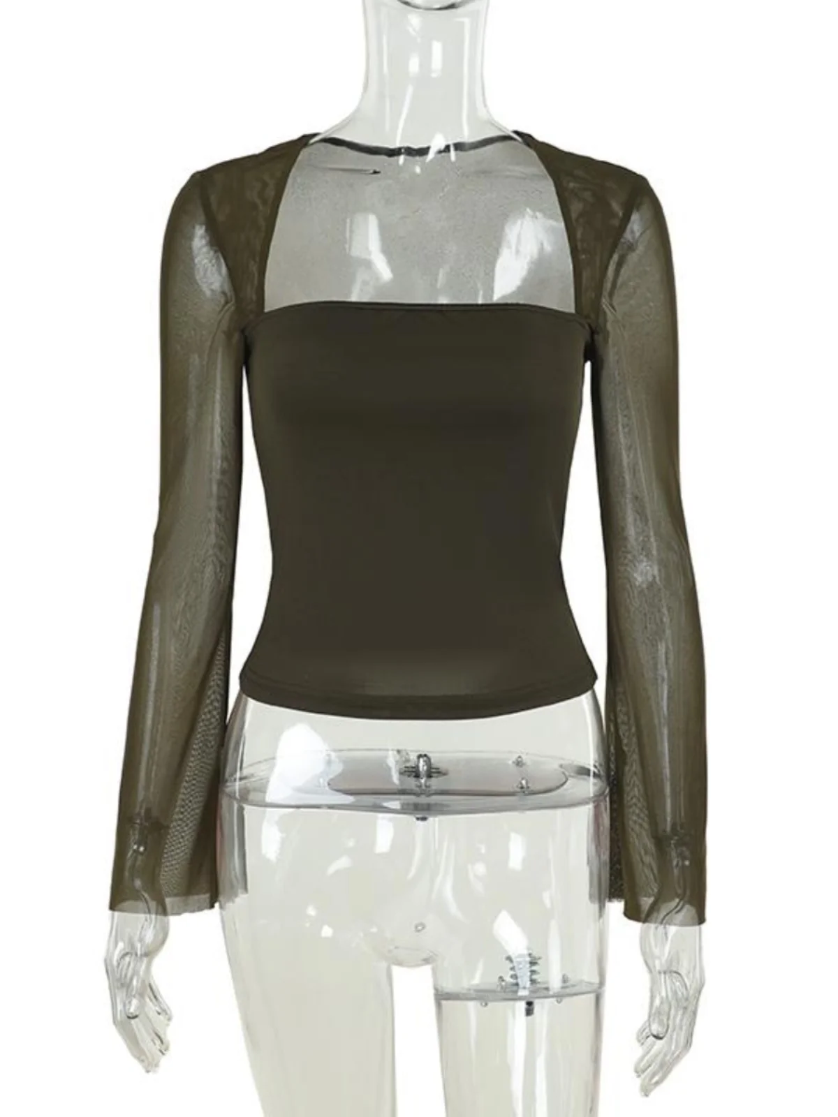 Instunning Bla Sexy Simple Square Collar Long Sve Women's T-irt 2025 Me Base irt Inner Wear Slim Fit Vintage Sle