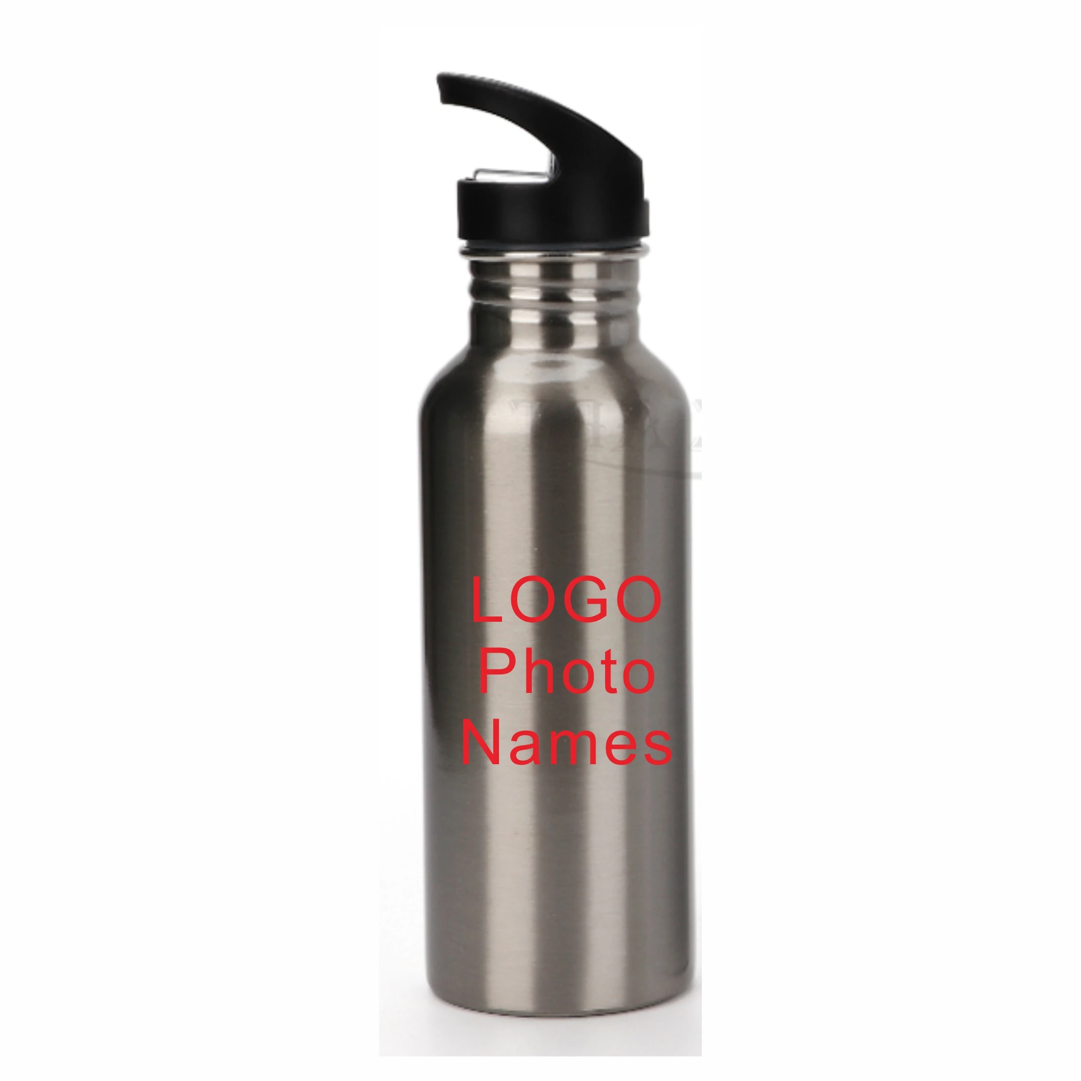 Stainless Steel Bottle with Straw Tube, DIY Logo, Photo Name, Food Safety Metal Cup, Outdoor Sports Gift, Personalized, 600ml