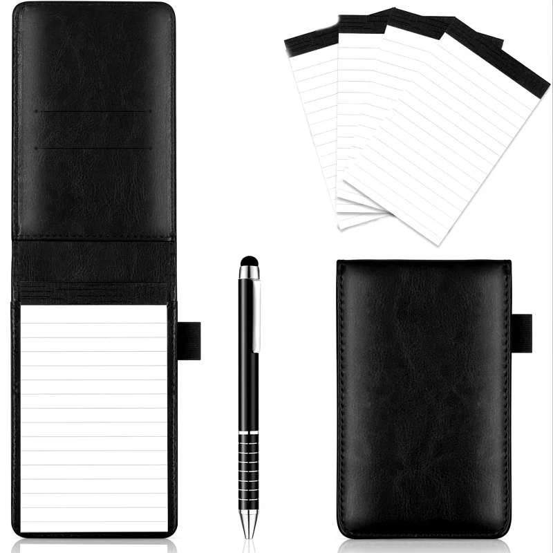 6-Pcs Mini Pocket Notepad Holder Set with 50 Lined Sheets, Metallic Pen, and 4-Piece 3 x 5-Inch Memo Book Refills