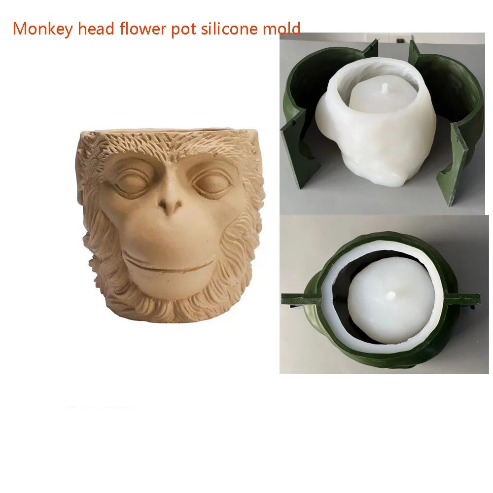 18cm Monkey Head Silicone Planter Mold – DIY Concrete Cement Flower Pot Mold, Reusable for Plaster or Resin, Unique Home Decor