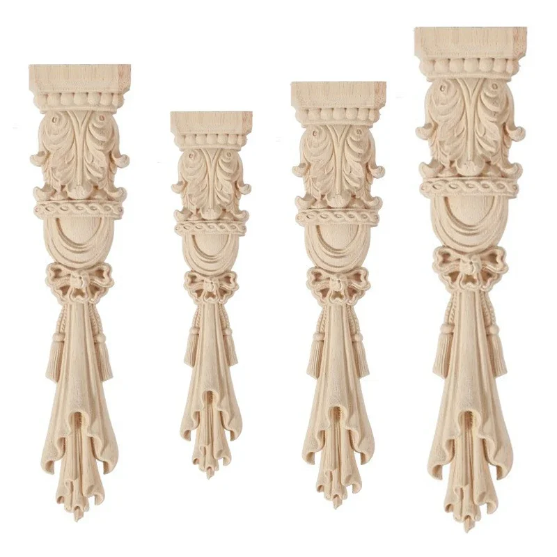 European Style Home Accessories Carved Stigma Solid Wood Fireplace Cabinet Vertical Flower Roman Column Decoration