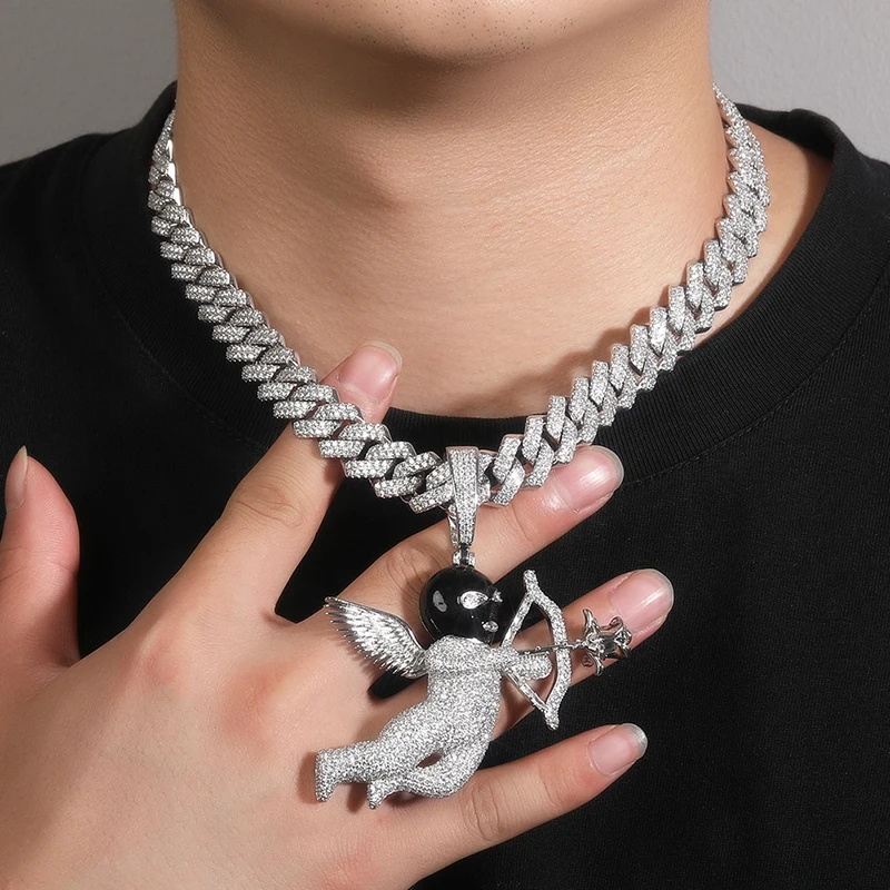 

Хип-хоп 3A + CZ камень Bling Iced Out маска ангел кулон роза Купидон со стрелой ожерелье для мужчин рэпер ювелирные изделия