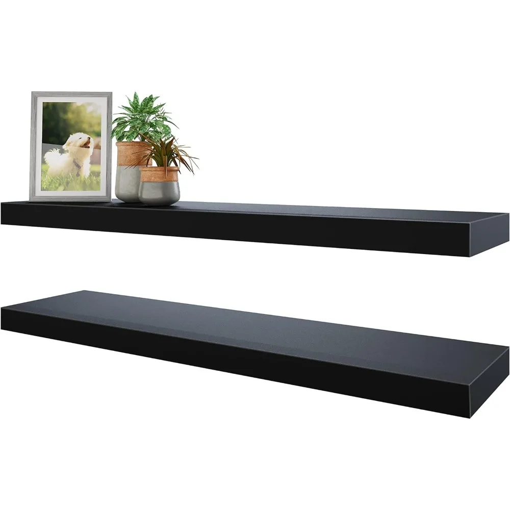 

Floating Shelves, 31W x 8D Black Wall Mounted Wooden Shelves with Invisible Brackets Set of 2, Hanging Wall Shelves Decor