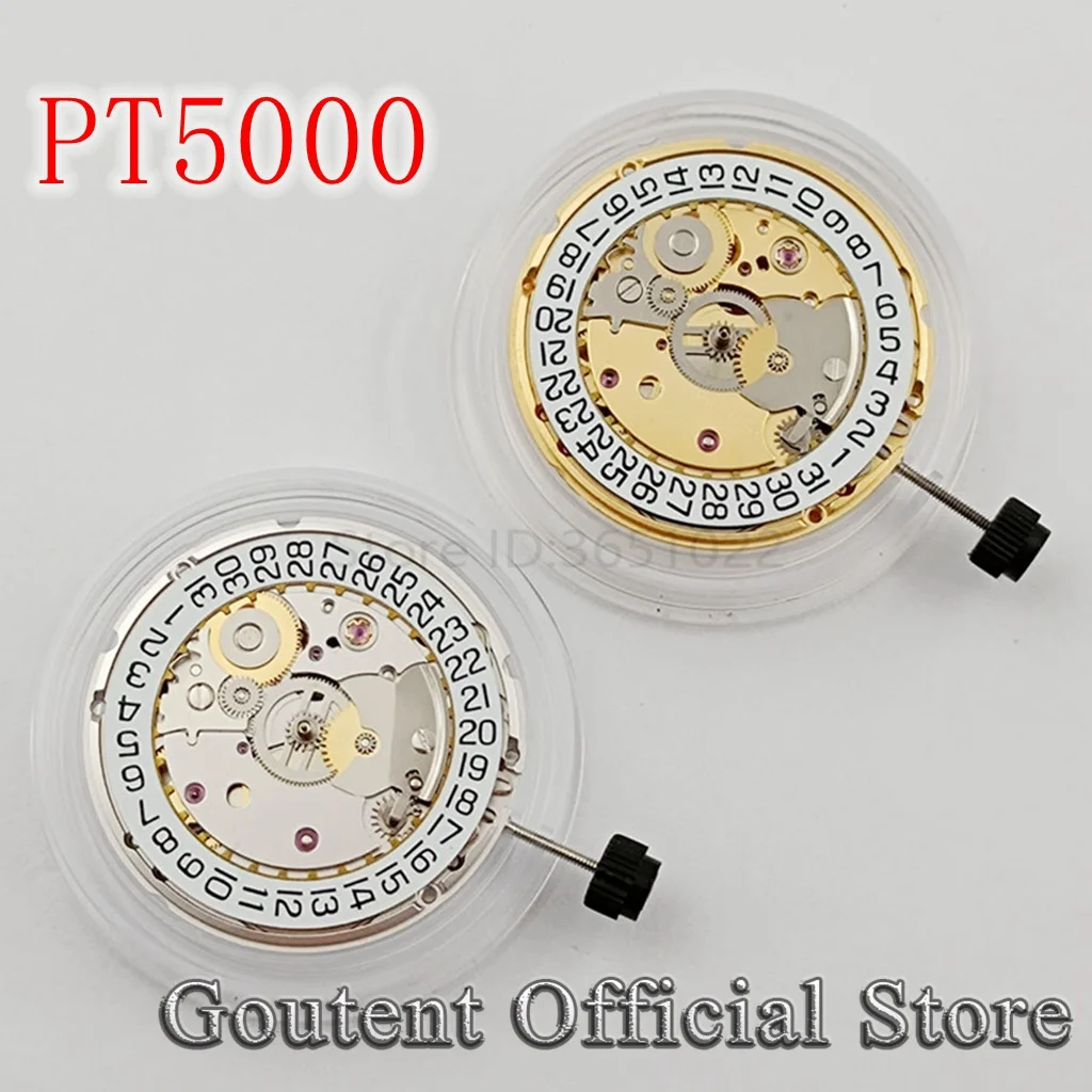 Goutent Golden Silver 25 Jewels PT5000 Automatic Mechanical Watch Movement 28800 bhp Clone 2824 Date Display