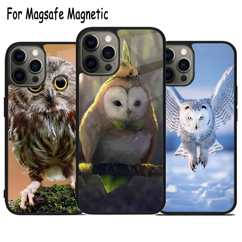 

Чехол Magsafe для телефона с рисунком животного, совы, с беспроводной зарядкой для iPhone 15 16 14 13 11 12 Pro Max Plus, магнитный чехол-бампер