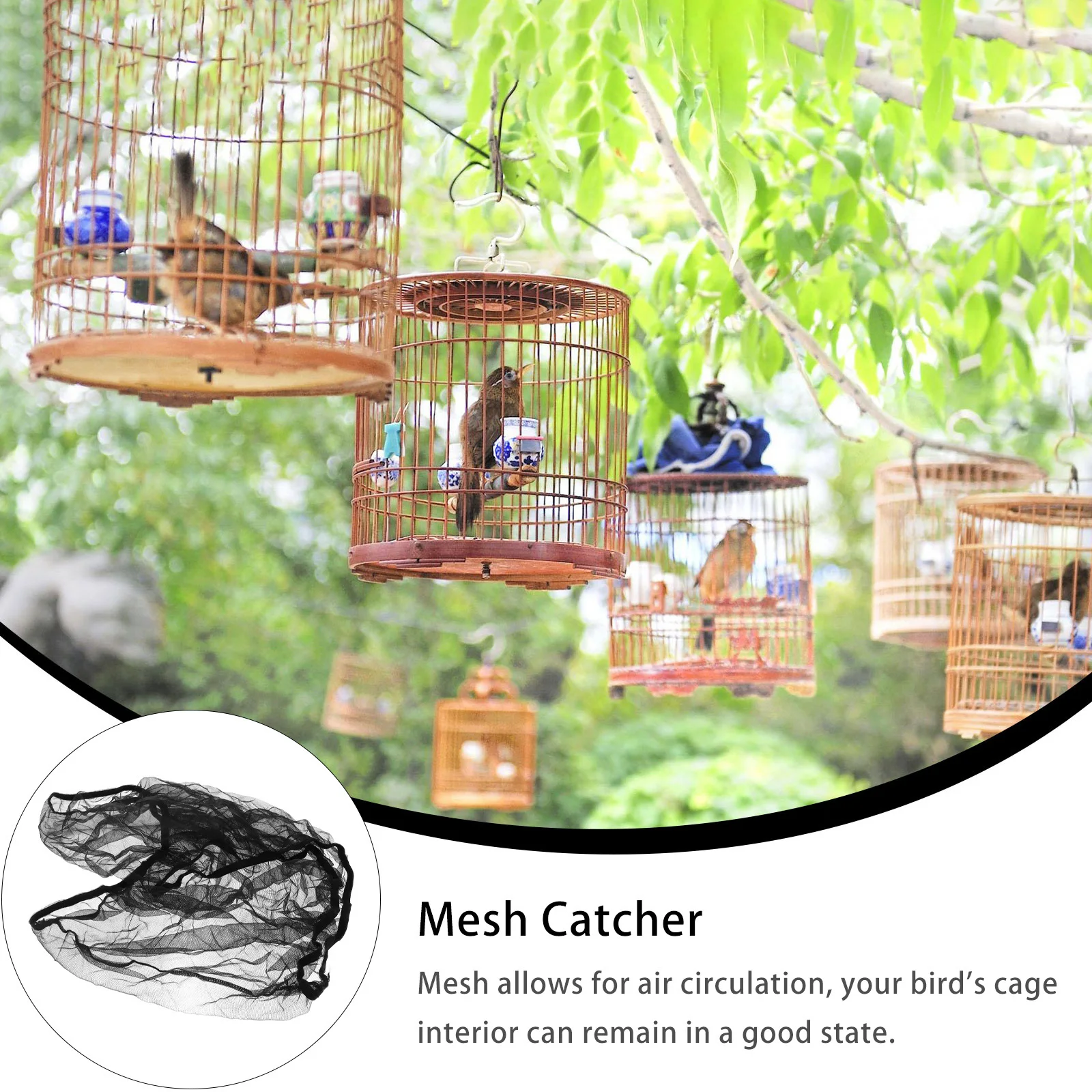 

Bird Mesh Cover Size L Black Heavy Duty Elastic Bottom Floor Catcher Net Air Circulation Washable Bird Cage Skirt Cage