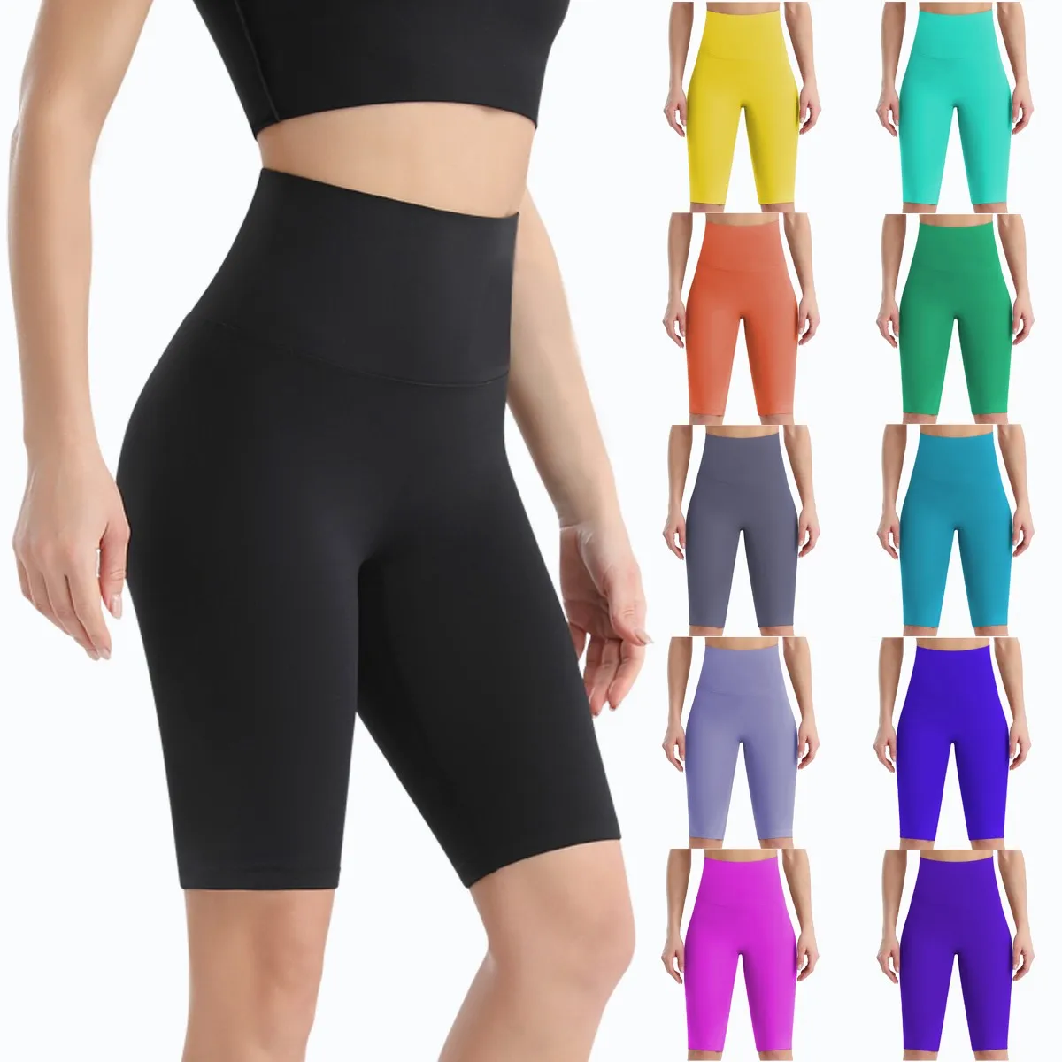 Women\'s Seamless Hip Lifting High Waist Solid Color Yoga Pants Exercise Five Pants