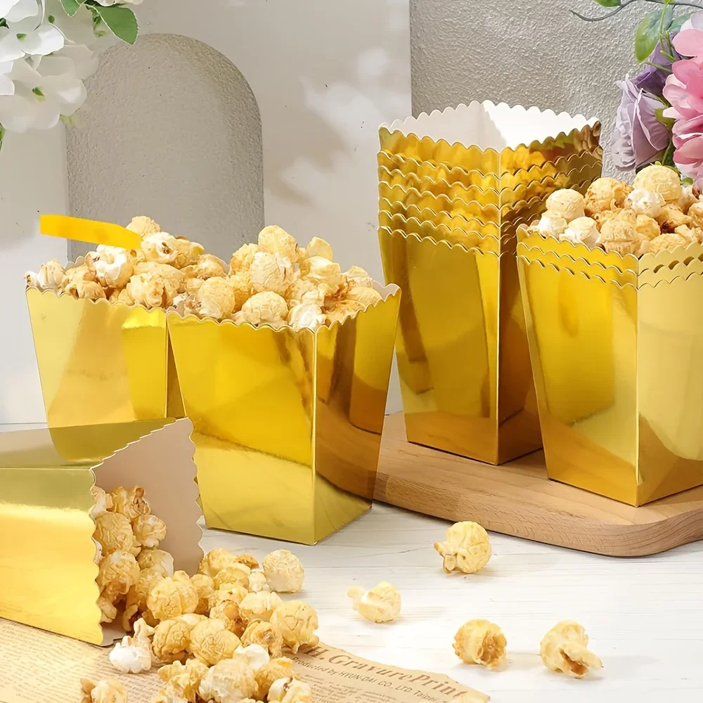 12/24 قطعة صناديق الفشار الذهبية 11.05X7.01X5.0 سنتيمتر ورقة صغيرة صندوق الفشار كرتون الفشار الحاويات مناسبة #2