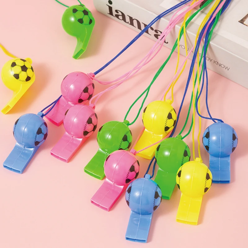 

5/20pcs Plastic Football Whistles Soccer Pattern Whistle Soccer Cheerleading Fans Cheer Whistles for Outdoor Sports party favor