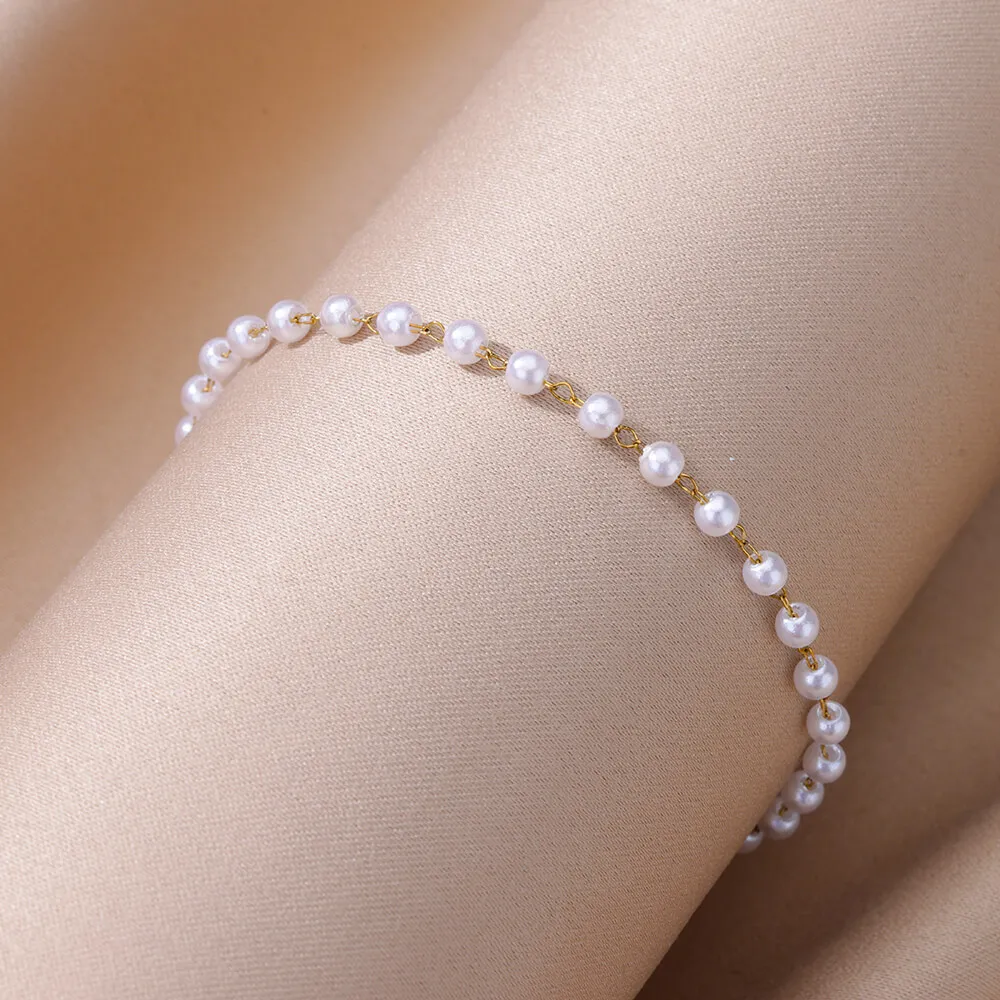 Pearl Bead Anklet for Women Foot Jewelry Accessories Stainless Steel Leg Bracelet Trend Body Chain Aesthetic Barefoot Decorate