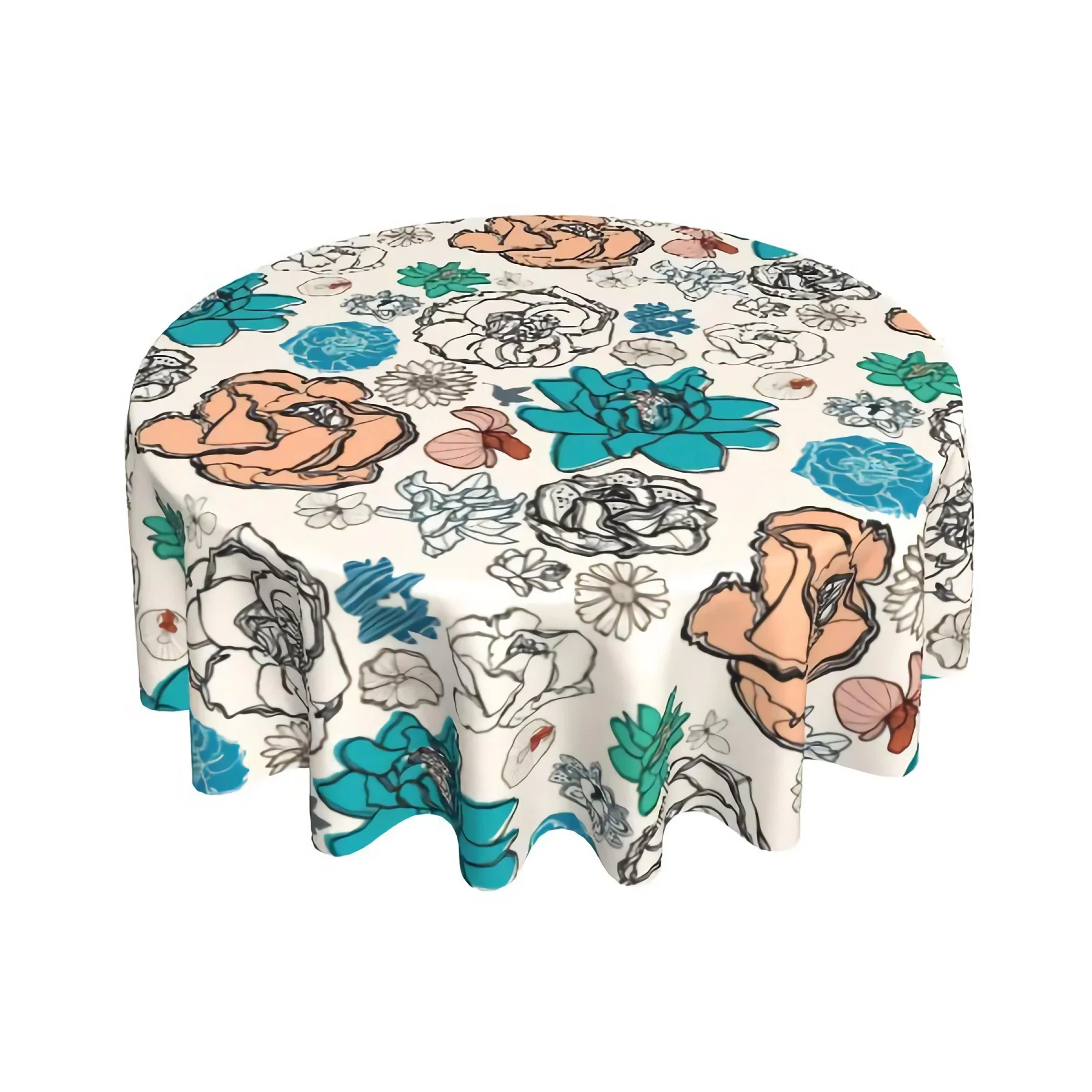 Fantastic Rose Art Print Round Table Cloth Waterproof Resistant Wrinkle and Washable Table Cover 60 Inches