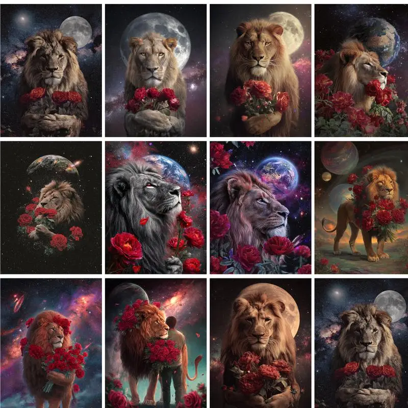 RUOPOTY Painting By Numbers Unframe Drawing By Numbers Animal Lion Crafts Gift Home Wall Art Decor Art Supplies Diy Gift