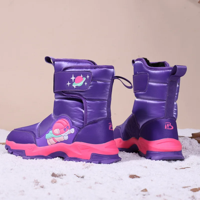 22024 Winter New Children's Snow Boots for Boys and Girls, Waterproof Cotton Boots for Medium and Large Children