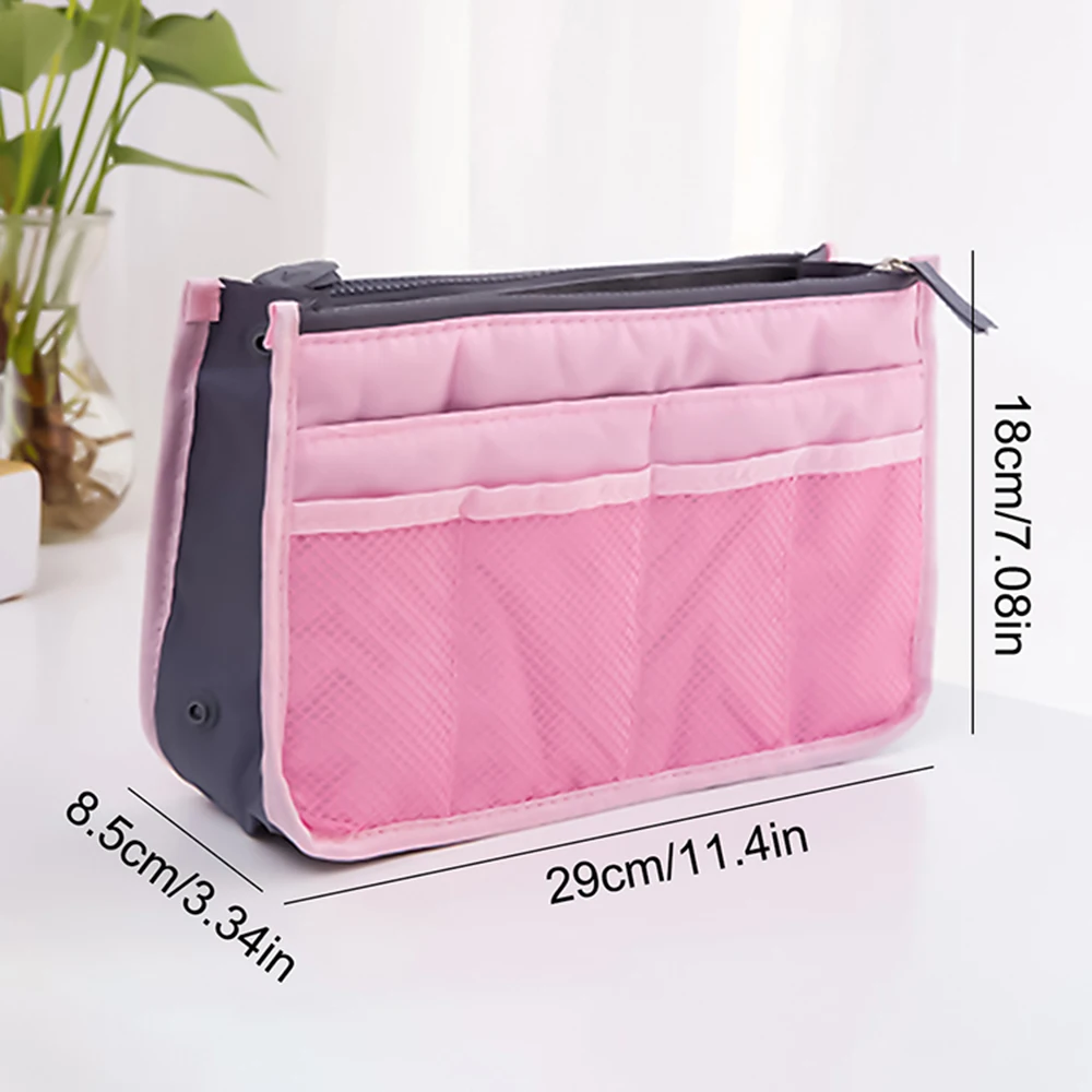 Women Cosmetic Organizer Bag Nylon Travel Insert Organizer Handbag Foldable Large Capacity Insert Bag Liner Makeup Tote