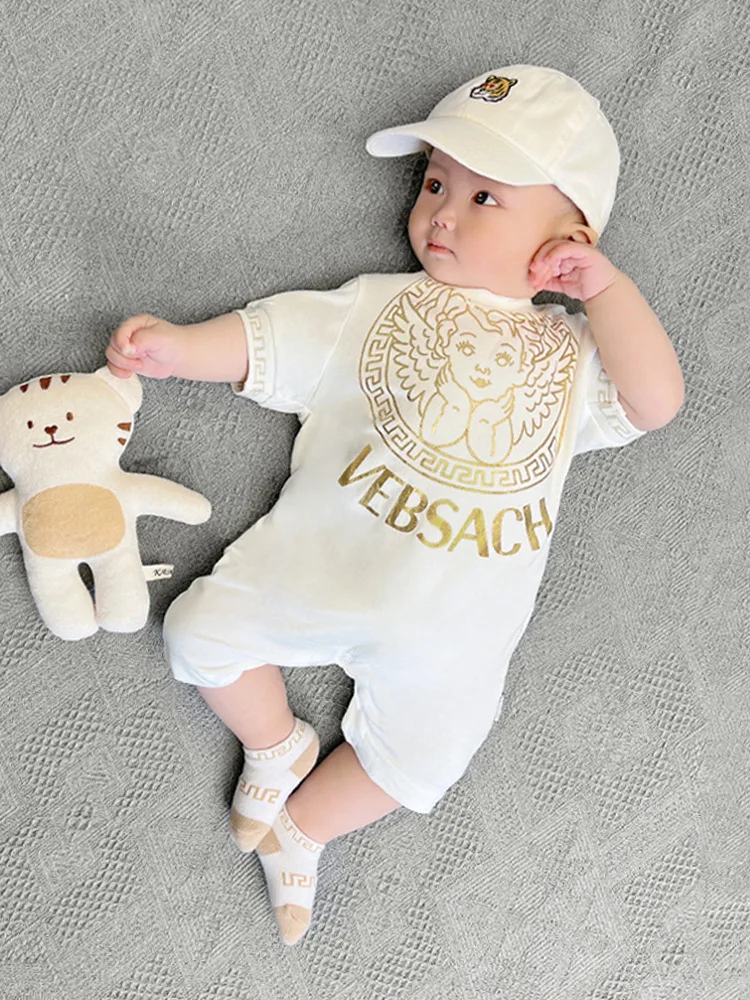 جمبسوت قطني للأطفال حديثي الولادة بأكمام قصيرة رومبير ملابس رجالية وسيم بشكل عام من عمر 0 إلى 12 شهرًا زي أطفال ropa de bebe