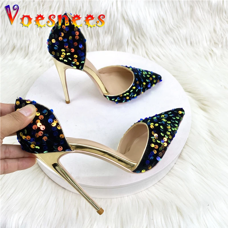 

Blingbling Sequin High Heels Women's Sandals Summer Fashion Party Pumps 12CM Nightclub Pointed Toe Female Shoes Zapatos Mujer