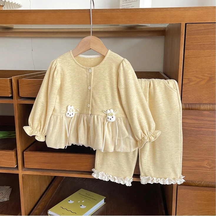 Girls Set 2026 Spring and Autumn New Children's Clothing Korean Style Baby Girl Three-dimensional Rabbit Mesh Stitching Two Sets