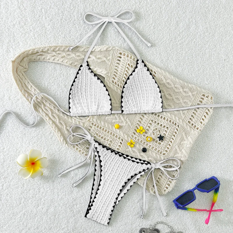 

Sexy bikini with triangle cups and tie straps, two-piece swimsuit for vacation and hot springsbikiniSwimsuit