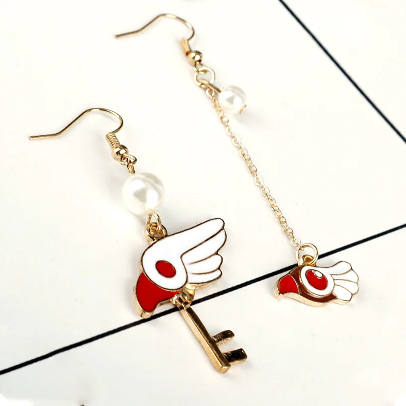 Cardcaptor Sakura Enamel Metal Stud Earrings Hot Anime Card Captor Sakura Heart Wing Pearl Earrings Earrings For Women Girl