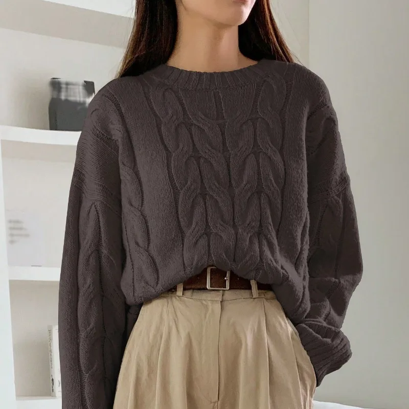 Maglione pullover da donna autunno inverno twist lavorato a maglia maglione girocollo ampio tinta unita versatile alla moda confortevole Petite