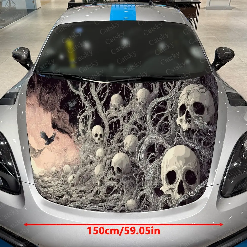 Twisted-Branch Skeleton Cluster Car Vinyl Wrap,PVC Material Waterproof Car Hood Sticker, Self-Adhesive Scratch-Resistant Sticker