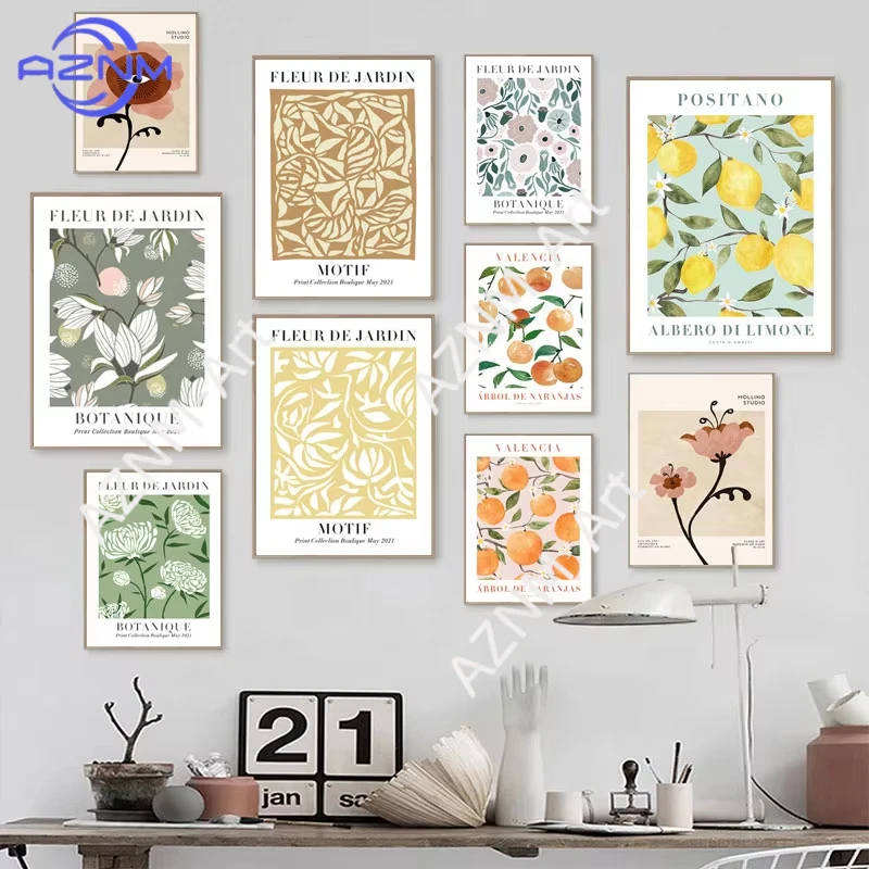 

1 шт. Винтажная картина на холсте с лимонами, цветами и апельсинами, постеры и принты, настенные изображения для декора гостиной