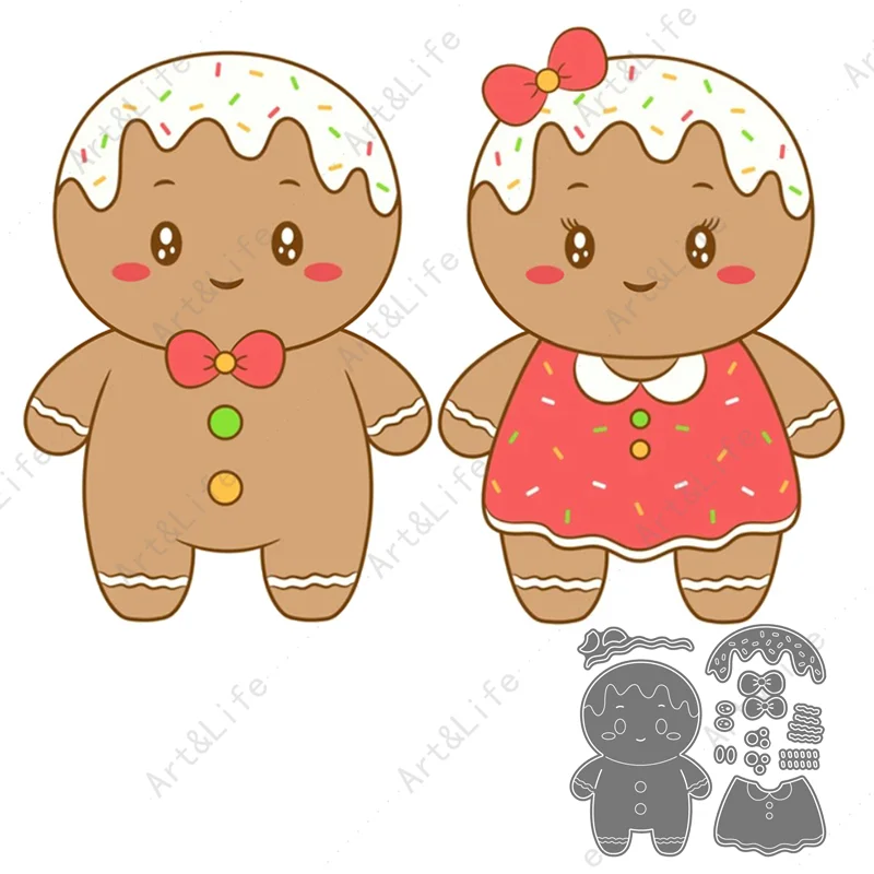 Nowe matryce do cięcia metalu boże narodzenie Gingerbread Man chłopiec i dziewczynka 2-in-1 szablony umrzeć wyciąć formy do Scrapbooking papierowa