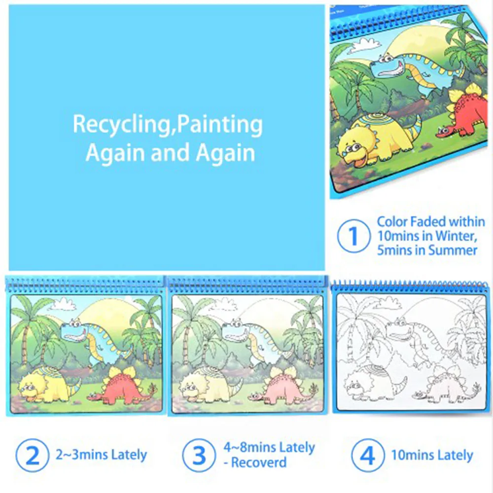 Magic Water Drawing Book Zoo Animal Dinosaurs Coloring Book Doodle Magic Pen Painting Drawing Board For Kids Educational Toys view 6