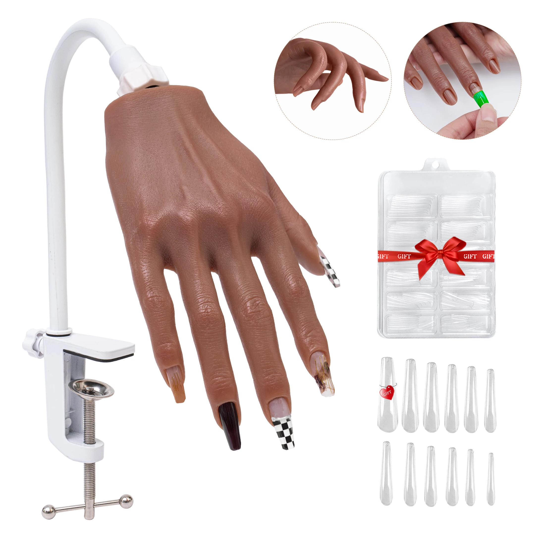 

Гибкая силиконовая рука для тренировки ногтей с кончиками ногтей для практики акрилового геля, стартовый набор для маникюра