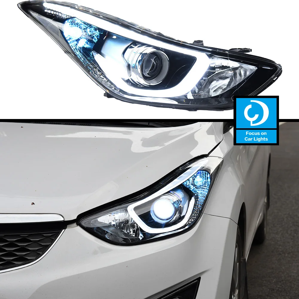 Car Front Headlight For Elantra 2011-2016 Korea Fiesta LED HeadLamp Styling Dynamic Turn Signal Lens Automotive Accessories 2PCS