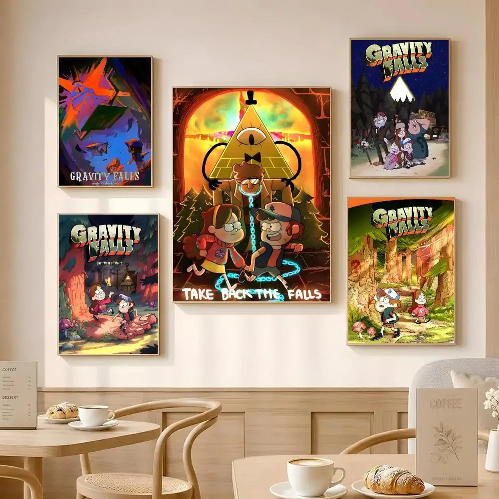 Cartoon Gravity Falls Poster Poster Self-adhesive Art Waterproof Paper Sticker Coffee House Bar Room Wall Decor