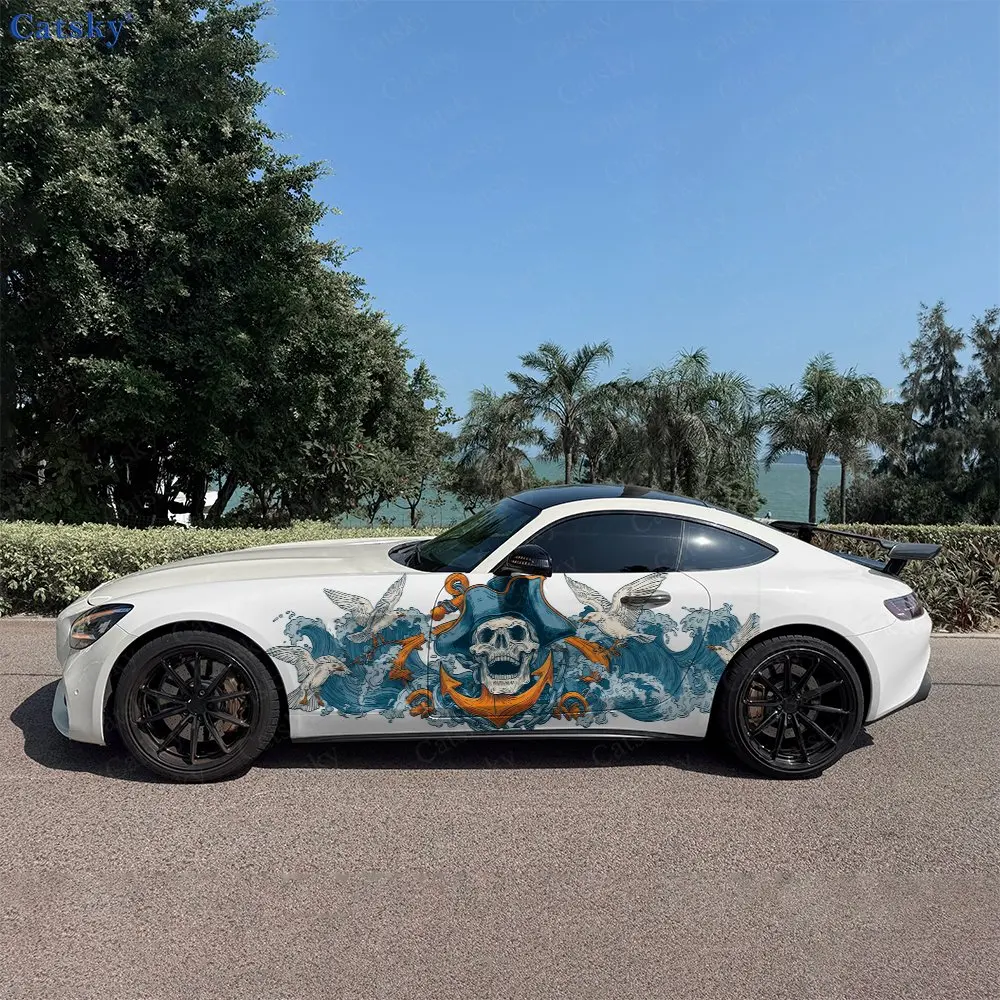 2pcs Pirate Skull Car Sticker Full Body Decal Decoration Scratches Protect Car Sticker Waterproof Car Vinyl Wraps