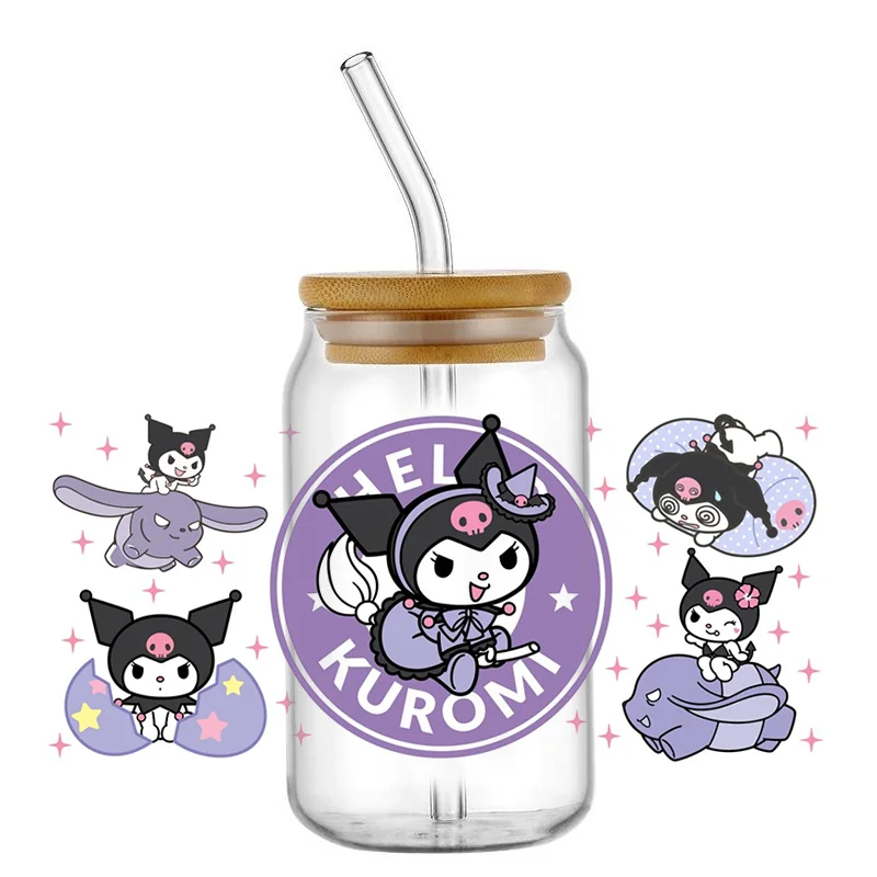 Miniso Melody Kuromi Theme For Libbey 16oz Can Glass 3D Transfer Decal Sticker Labels DIY Logo ﻿Waterproof