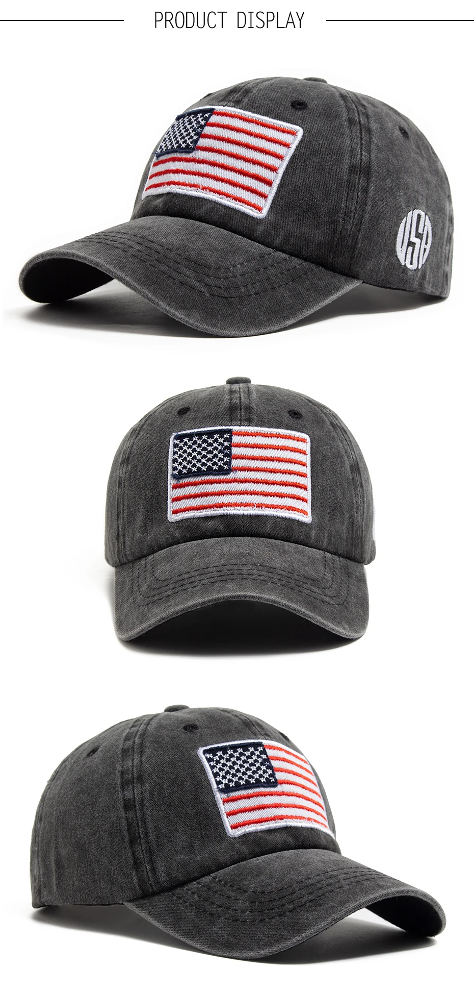 USA Flagge Herren Baseball Cap Retro Stickerei gewaschene Baumwolle Papa Hüte Mode Frauen Hip Hop Caps Sommer Outdoor Sonnenblende Hut – Detail 4