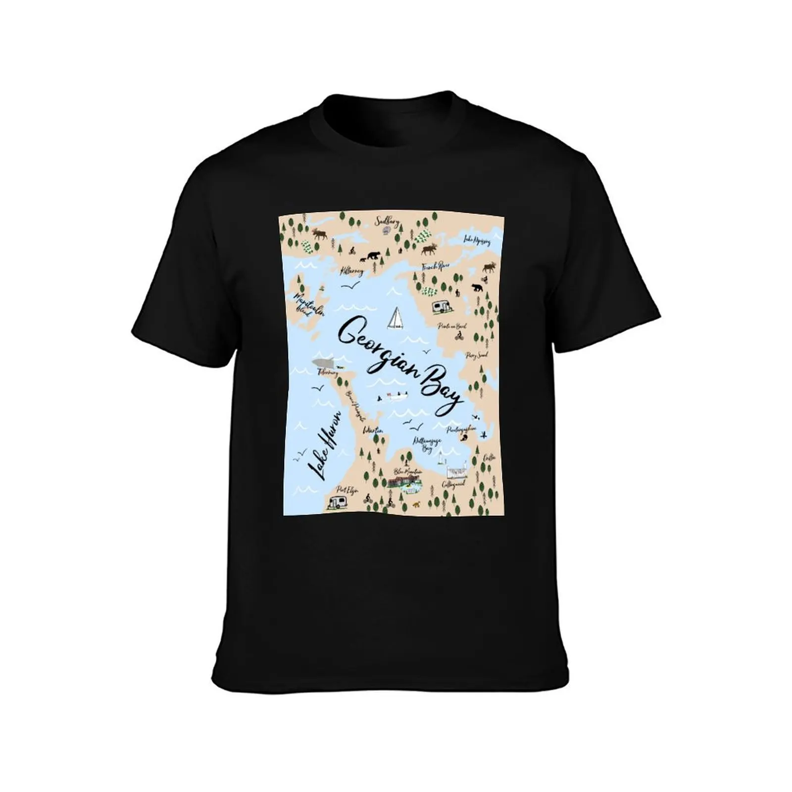Map of Georgian Bay and Lake Huron T-Shirt Basic Simple Casual Short Sleeve Tee T-Shirt