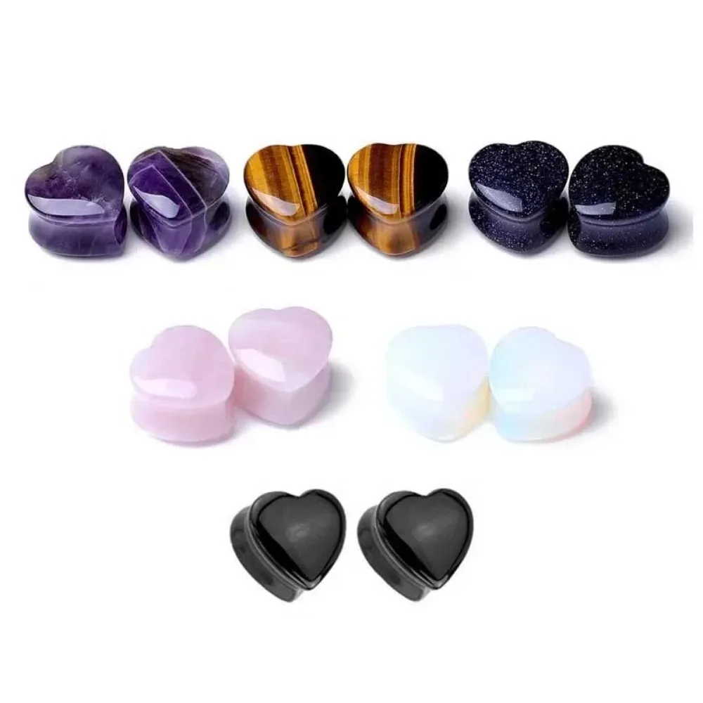 Heart Shape Stone Ear Plugs 6-16mm 2pcs