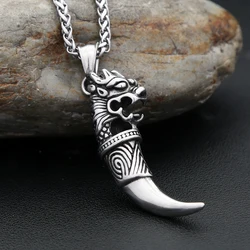 Vintage Personality Stainless Steel Wolf Tooth Pendant Necklace For Men Boys Fashion Domineering Animal Jewelry Gifts Wholesale