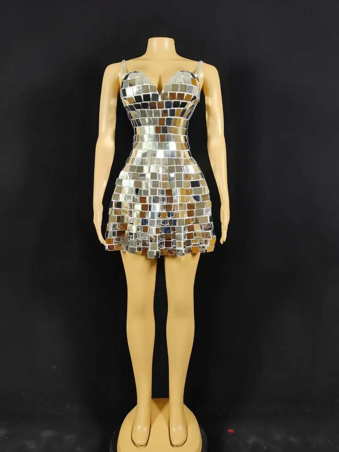 

Silver Mirror Shining Women Dress Sexy Ballroom Dance Birthday Stage Wear Drag Queen Outfit Performance Costume DS Bar Show