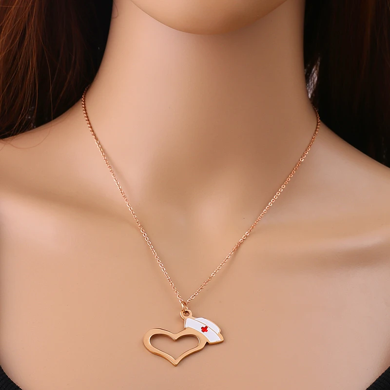 Peiwen Love Heart Nurse Cap Pendants Necklaces for Woman Red Cross First Aid Kit Nurse Doctor Medical Jewelry Gifts Drop Ship