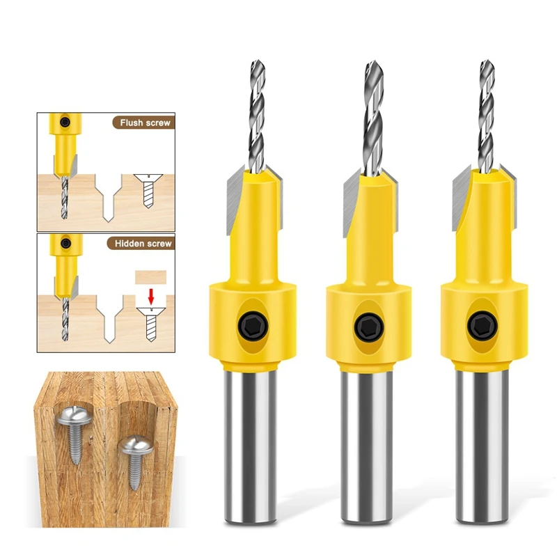 AD33 HOT Lavorazione del legno Svasatore Trapano Cono Foro Trapano Teste in lega Vite Passo Trapano Legno Vite autofilettante Scaletta di installazione
